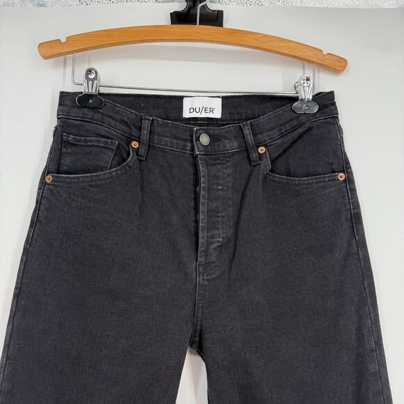 DUER Jeans Womens 29x27 Midweight Denim High Rise Straight Aged Black Button Fly - Picture 2 of 12